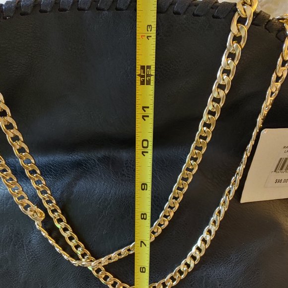 Designer Style Stella McCartney Style Crossbody Clutch Bag Black Gold Chain - Picture 15 of 15